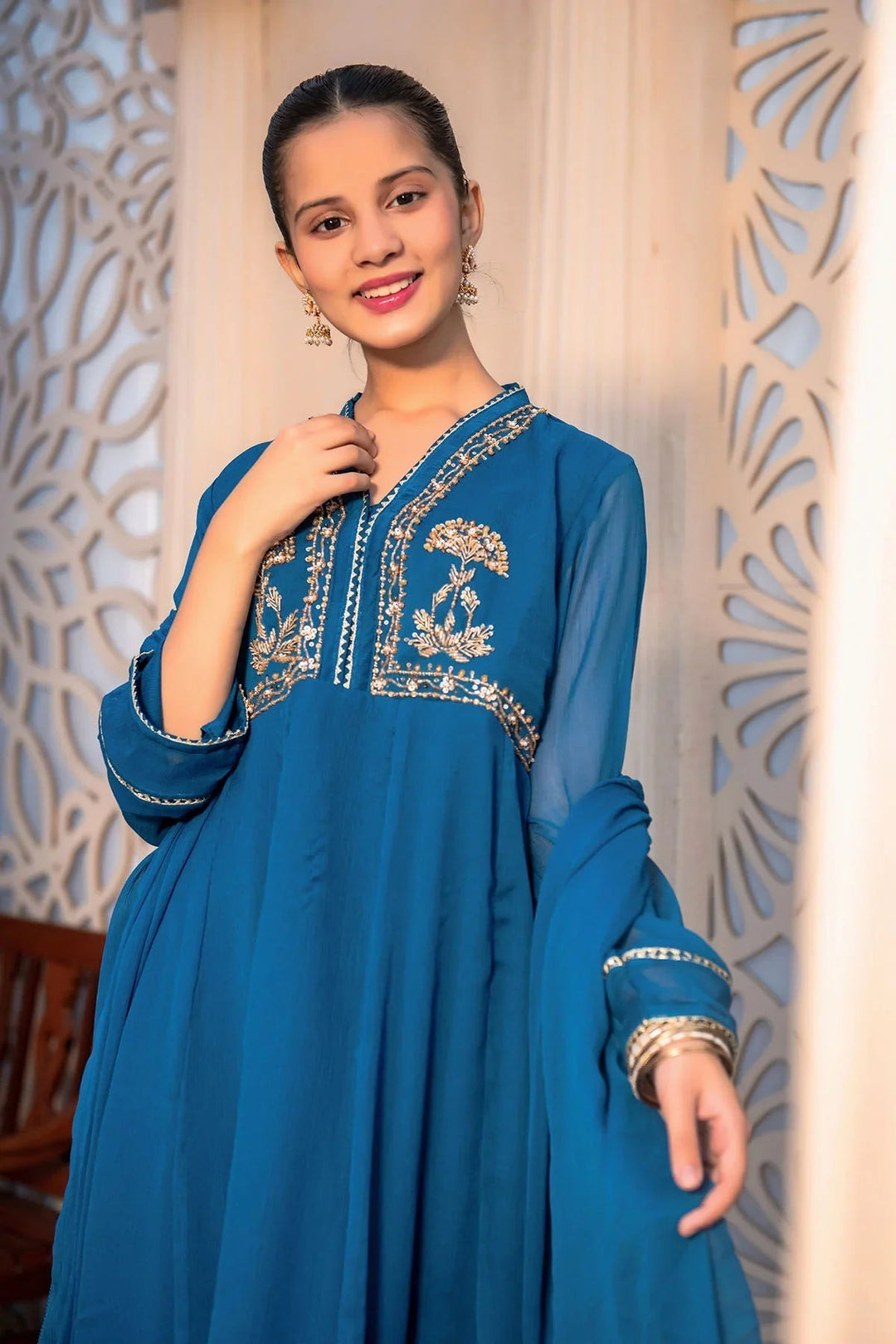 Ochre Girls Pret  Chiffon Hand Adda Work 3 Piece Suit AC-70 - Summer Collection