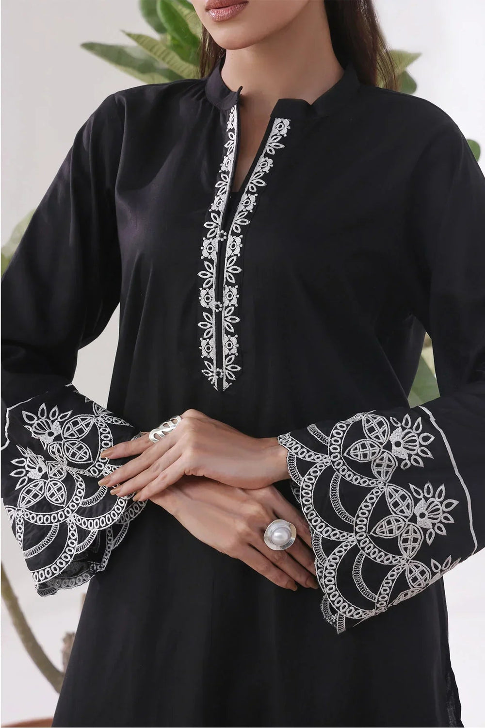 Ochre Women RTW Cotton 2 Piece Suit Black Cotton Embroidered - Festive Collection