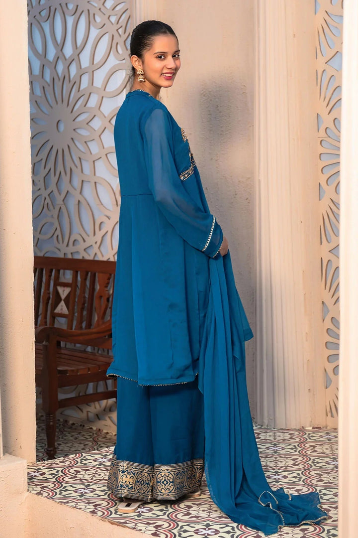 Ochre Girls Pret  Chiffon Hand Adda Work 3 Piece Suit AC-70 - Summer Collection