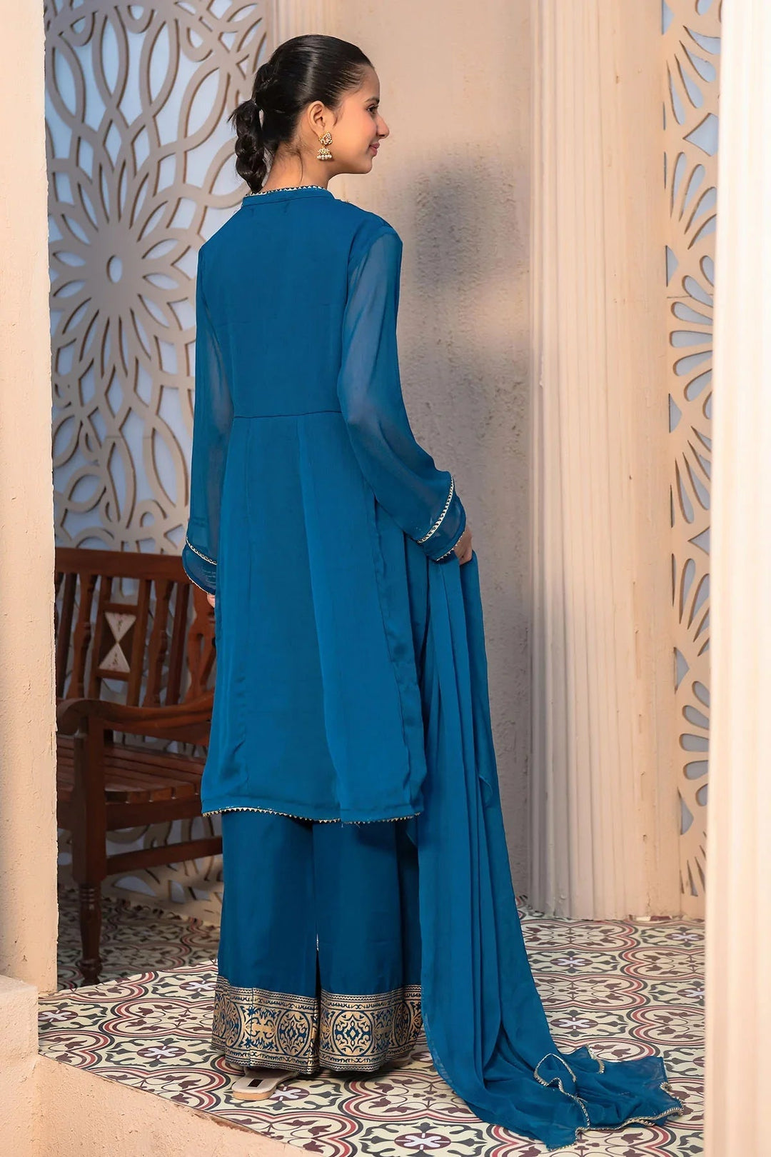 Ochre Girls Pret  Chiffon Hand Adda Work 3 Piece Suit AC-70 - Summer Collection