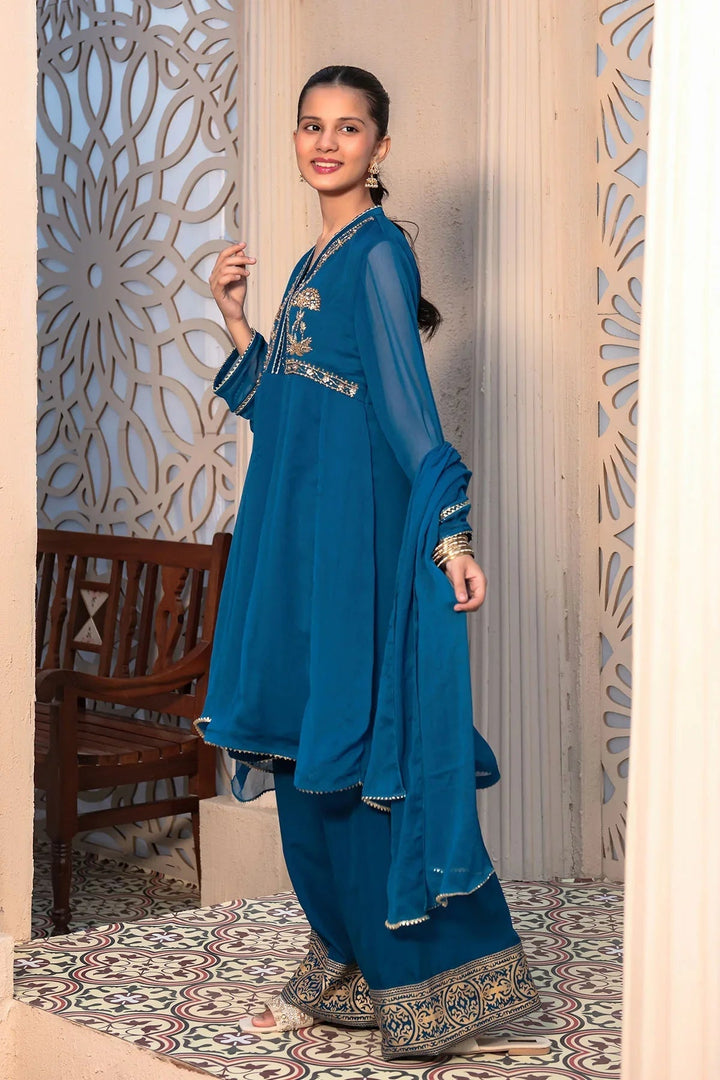 Ochre Girls Pret  Chiffon Hand Adda Work 3 Piece Suit AC-70 - Summer Collection