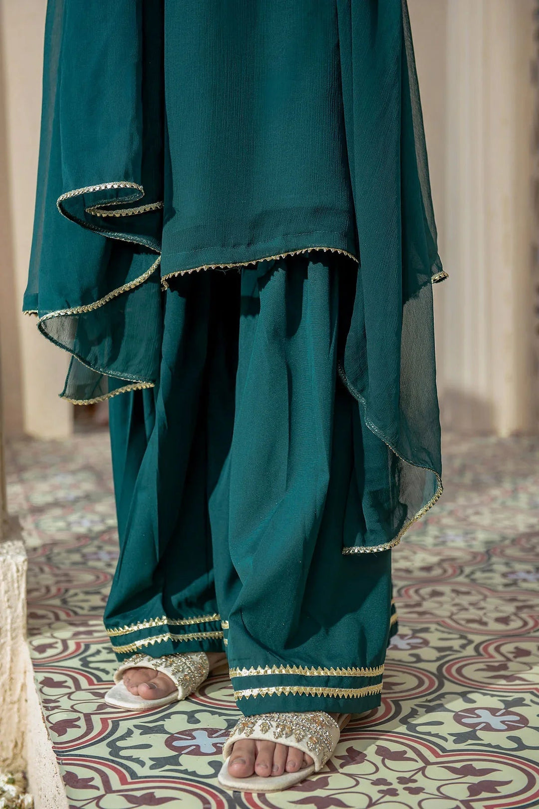 Ochre RTW Embroidered Girls 3 Piece Chiffon Hand Adda Work AC-68 - Summer Collection