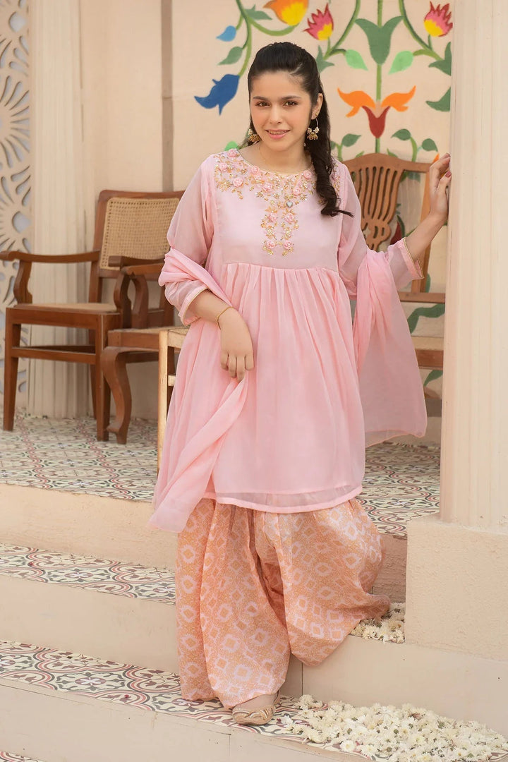 Ochre Girls Pret  Chiffon Hand Adda Work 3 Piece Suit AC-66 - Summer Collection
