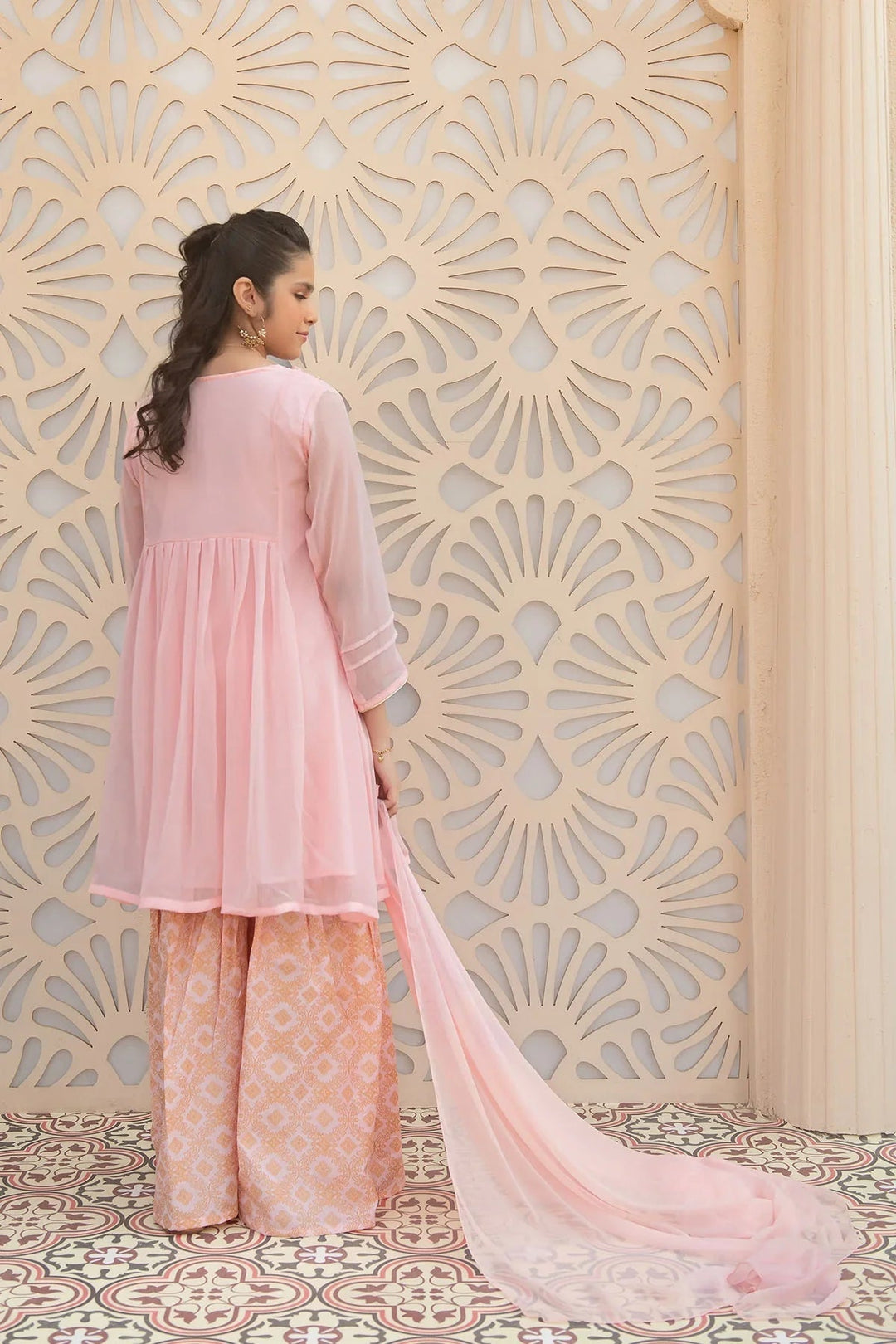 Ochre Girls Pret  Chiffon Hand Adda Work 3 Piece Suit AC-66 - Summer Collection