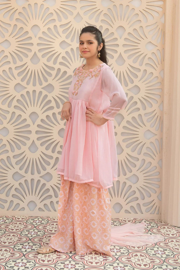Ochre Girls Pret  Chiffon Hand Adda Work 3 Piece Suit AC-66 - Summer Collection