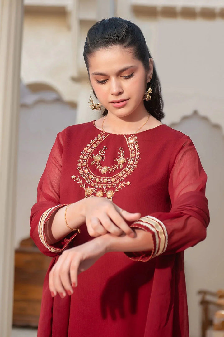 Ochre RTW Embroidered Girls 3 Piece Chiffon Hand Adda Work AC-64 - Summer Collection