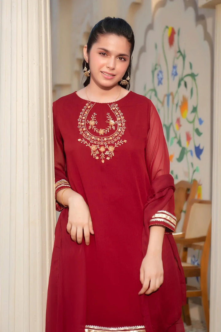 Ochre RTW Embroidered Girls 3 Piece Chiffon Hand Adda Work AC-64 - Summer Collection