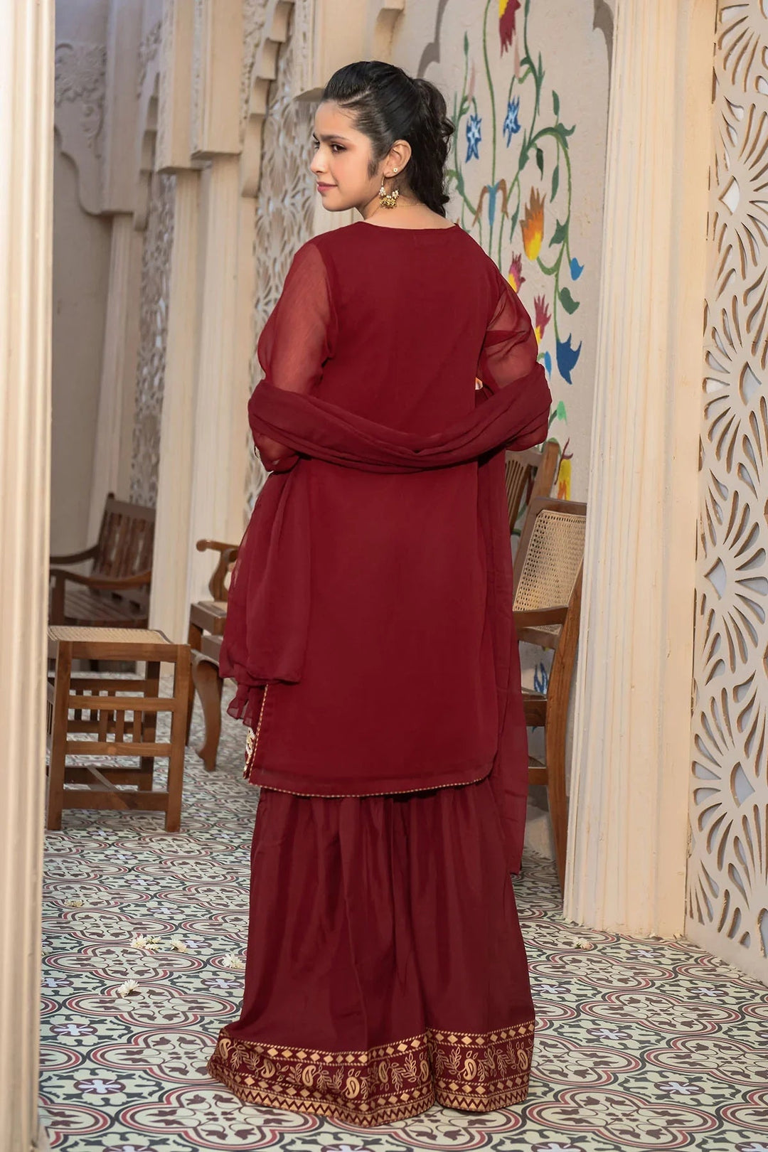 Ochre RTW Embroidered Girls 3 Piece Chiffon Hand Adda Work AC-64 - Summer Collection
