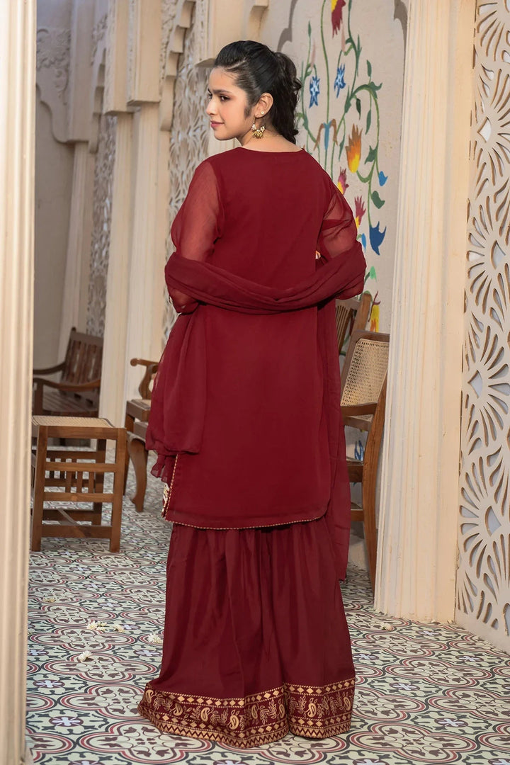 Ochre RTW Embroidered Girls 3 Piece Chiffon Hand Adda Work AC-64 - Summer Collection