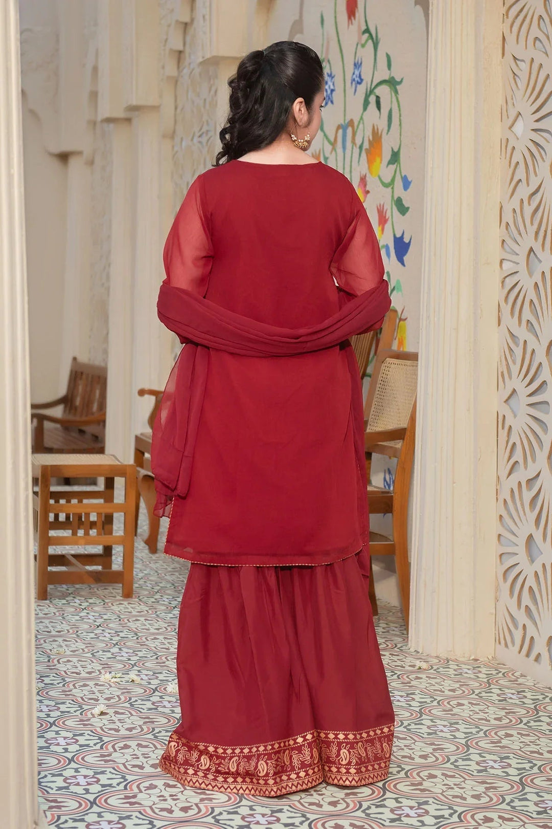 Ochre RTW Embroidered Girls 3 Piece Chiffon Hand Adda Work AC-64 - Summer Collection