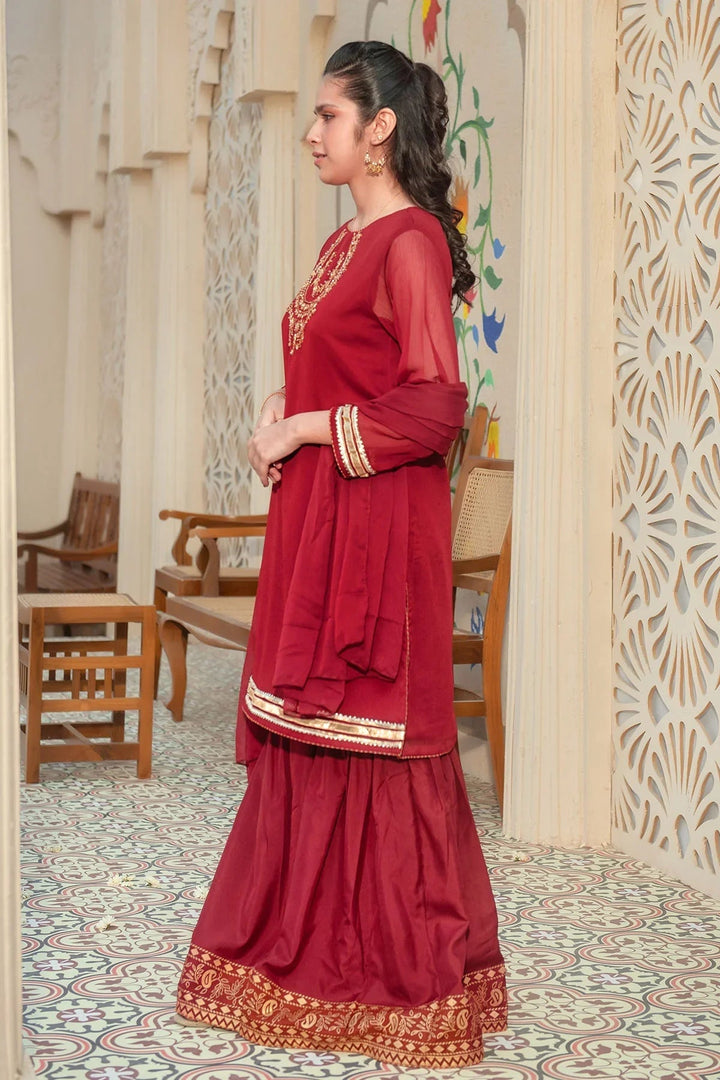 Ochre RTW Embroidered Girls 3 Piece Chiffon Hand Adda Work AC-64 - Summer Collection