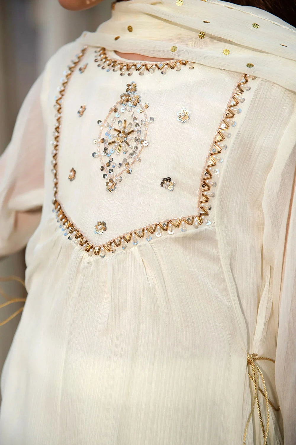 Ochre RTW Embroidered Girls 3 Piece Chiffon Hand Adda Work AC-62 - Summer Collection