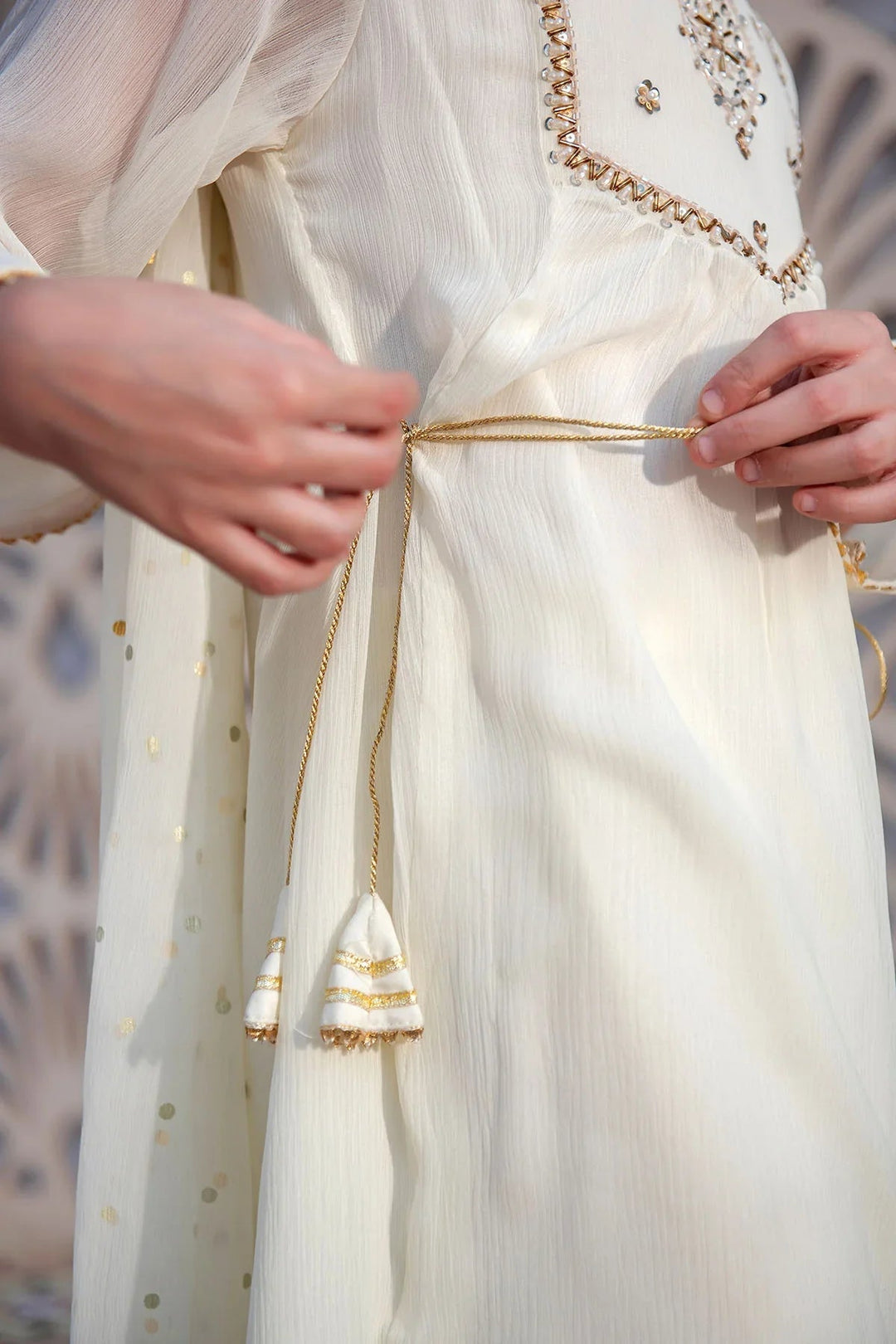 Ochre RTW Embroidered Girls 3 Piece Chiffon Hand Adda Work AC-62 - Summer Collection