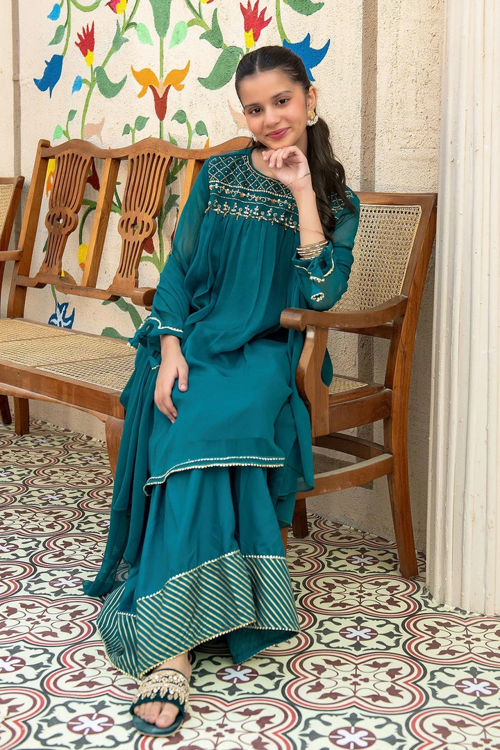 Ochre RTW Embroidered Girls 3 Piece Chiffon Hand Adda Work AC-61 - Summer Collection