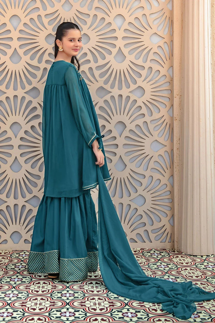 Ochre RTW Embroidered Girls 3 Piece Chiffon Hand Adda Work AC-61 - Summer Collection