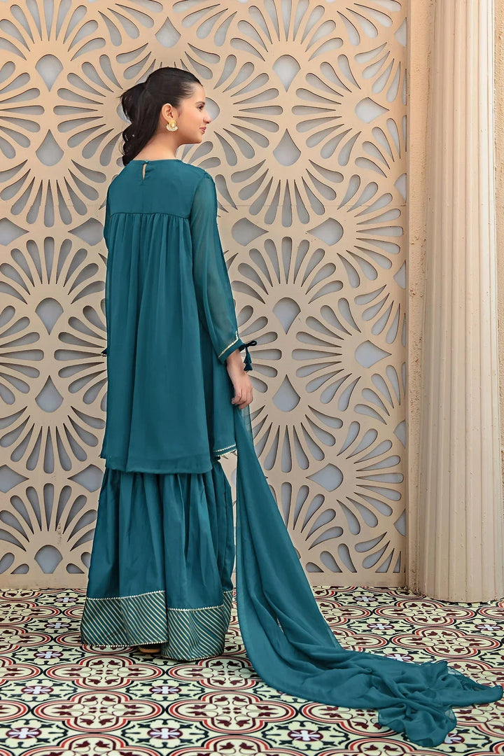 Ochre RTW Embroidered Girls 3 Piece Chiffon Hand Adda Work AC-61 - Summer Collection