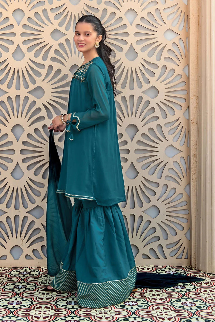 Ochre RTW Embroidered Girls 3 Piece Chiffon Hand Adda Work AC-61 - Summer Collection