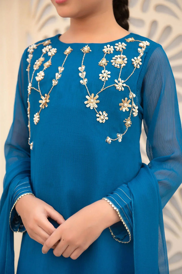 Ochre RTW Embroidered Girls 3 Piece Chiffon Hand Adda Work AC-60 - Summer Collection