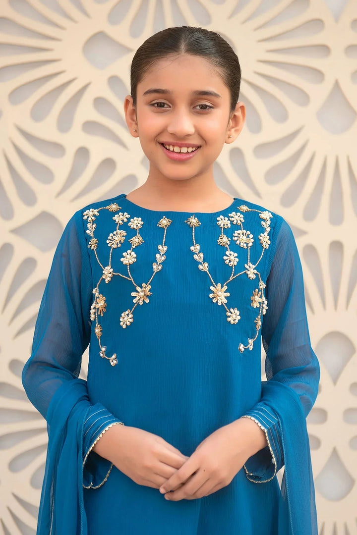 Ochre RTW Embroidered Girls 3 Piece Chiffon Hand Adda Work AC-60 - Summer Collection