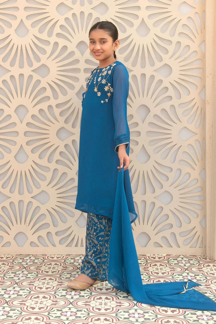 Ochre RTW Embroidered Girls 3 Piece Chiffon Hand Adda Work AC-60 - Summer Collection