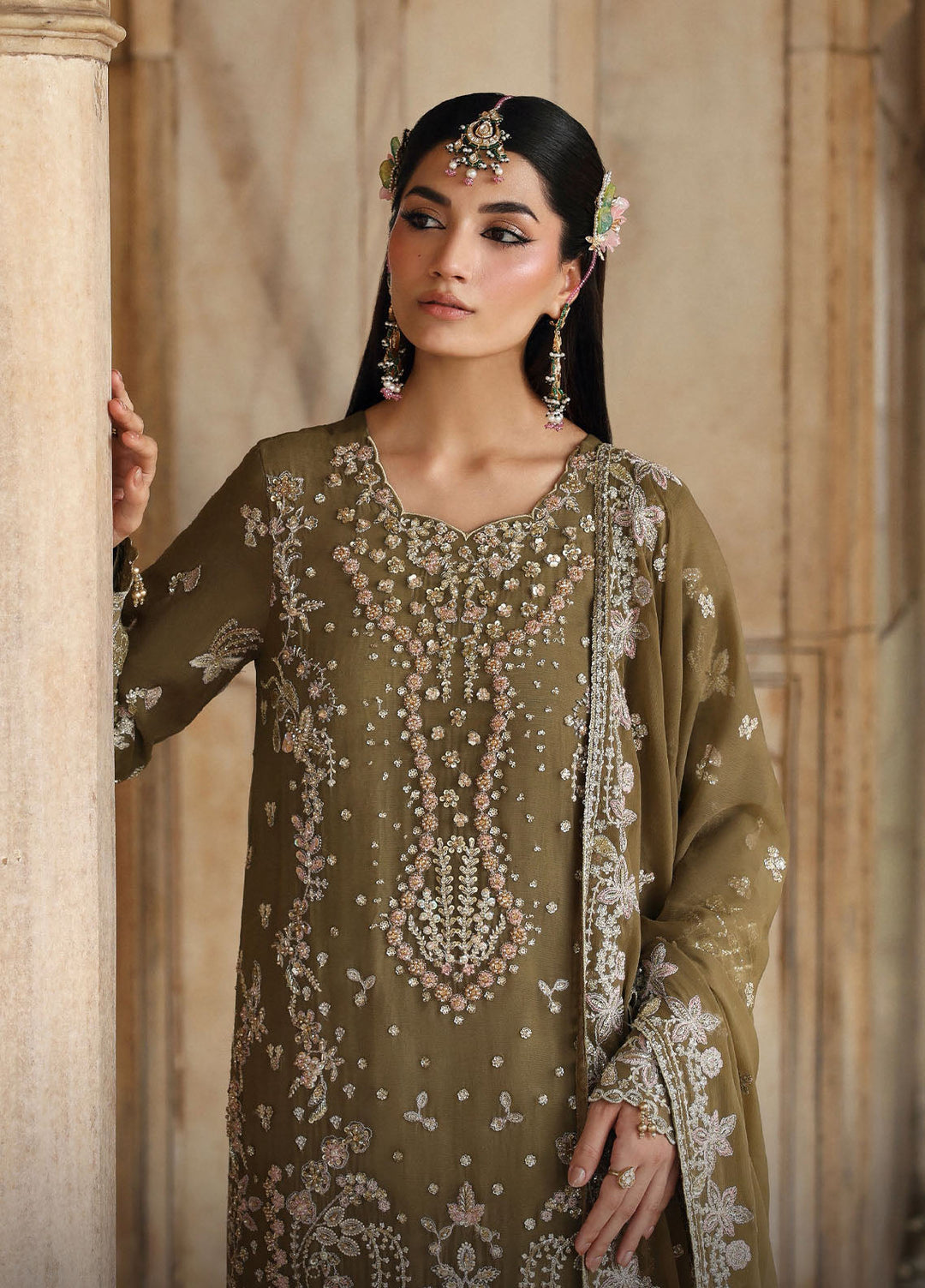 Romansiyyah by Emaan Adeel Embroidered Chiffon Suits Unstitched 3 Piece EA25RLF Olivea - Formals Collection