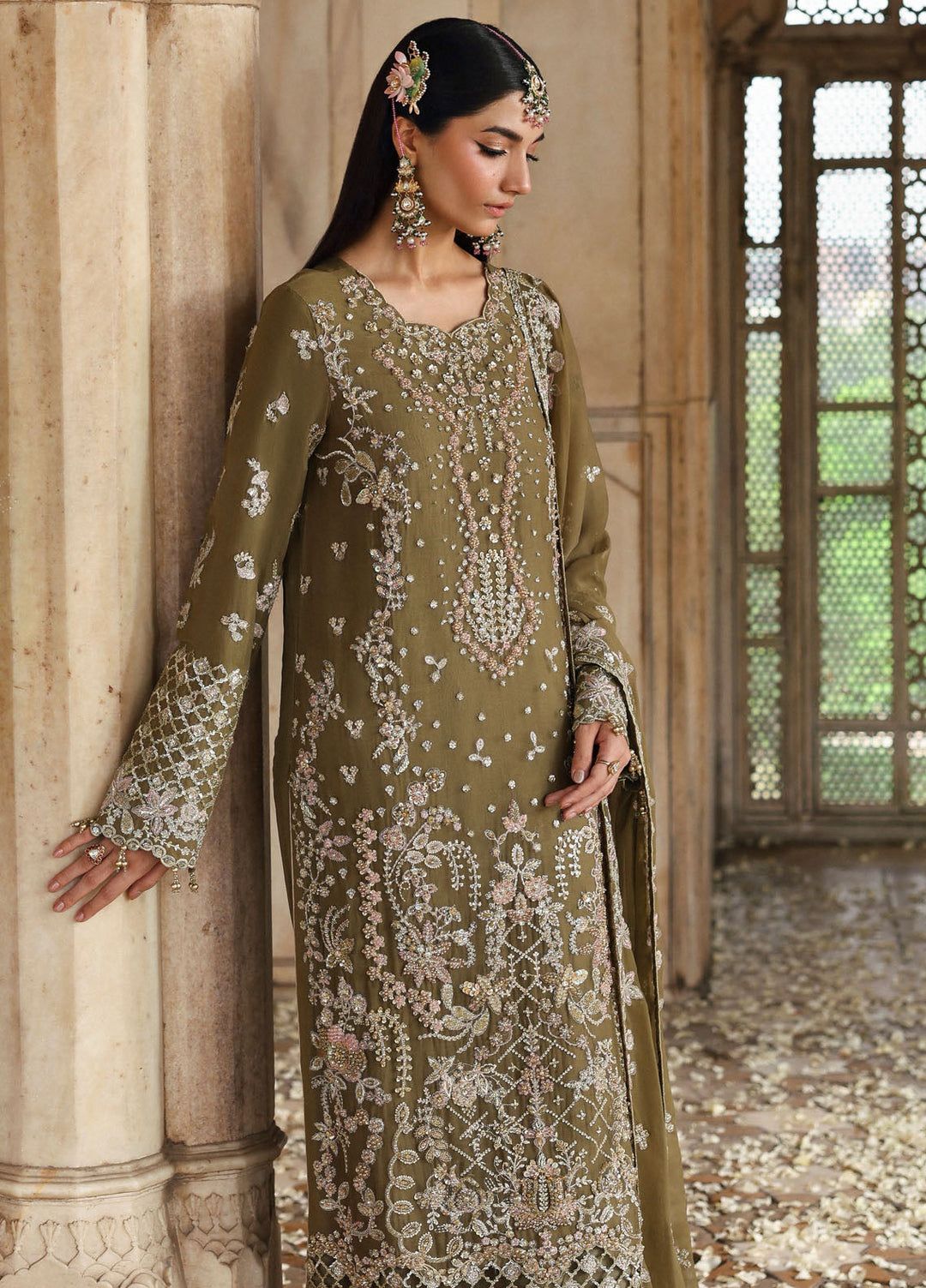 Romansiyyah by Emaan Adeel Embroidered Chiffon Suits Unstitched 3 Piece EA25RLF Olivea - Formals Collection