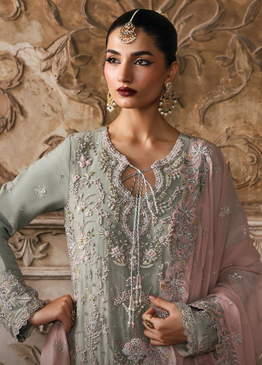 Romansiyyah by Emaan Adeel Embroidered Chiffon Suits Unstitched 3 Piece EA25RLF Маhраri - Formals Collection