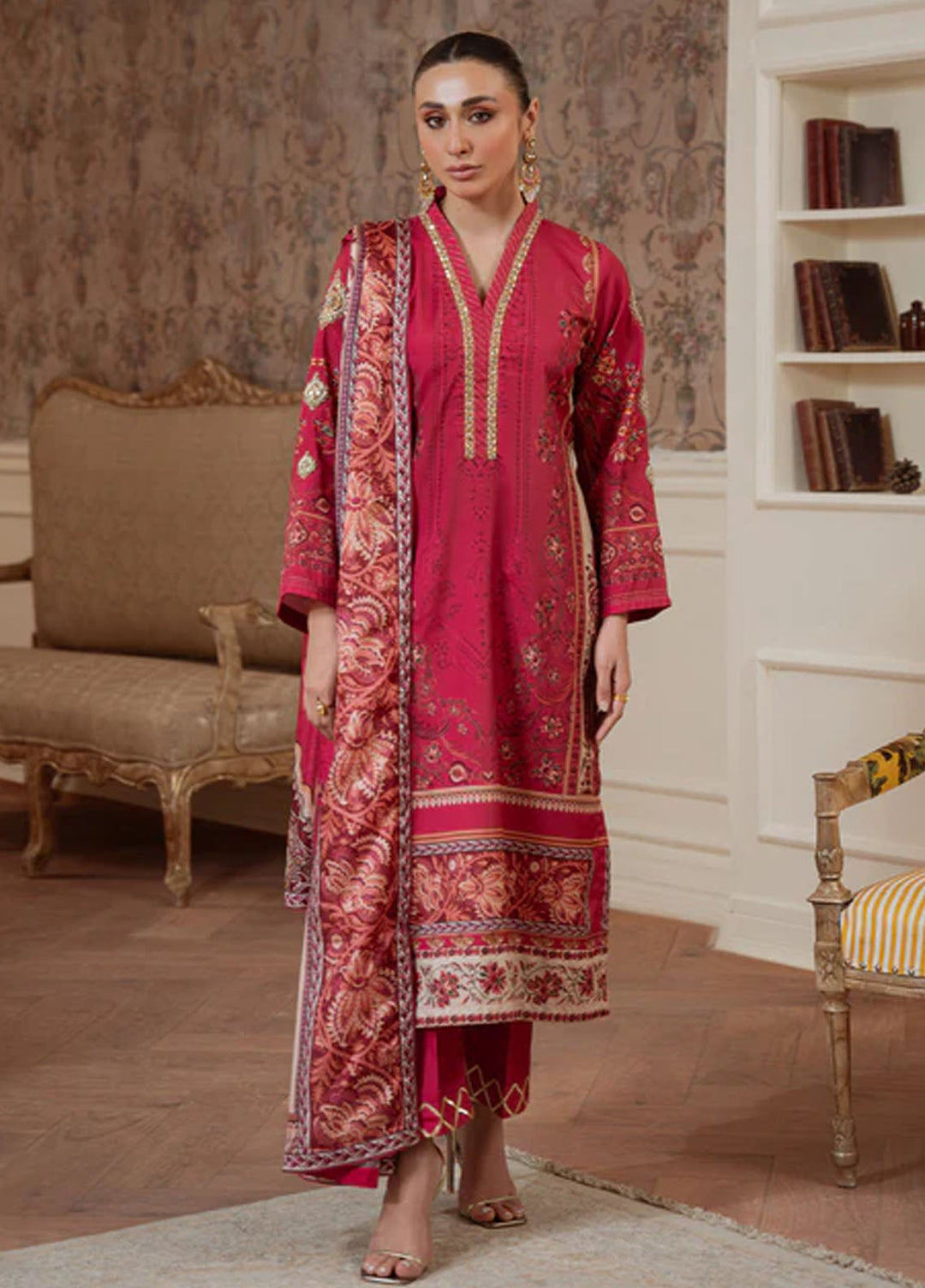 Veloure by Gulaal Embroidered Silk Suits Unstitched 3 Piece GL25VU GS - 01 Rosewood Majesty - Festive Collection