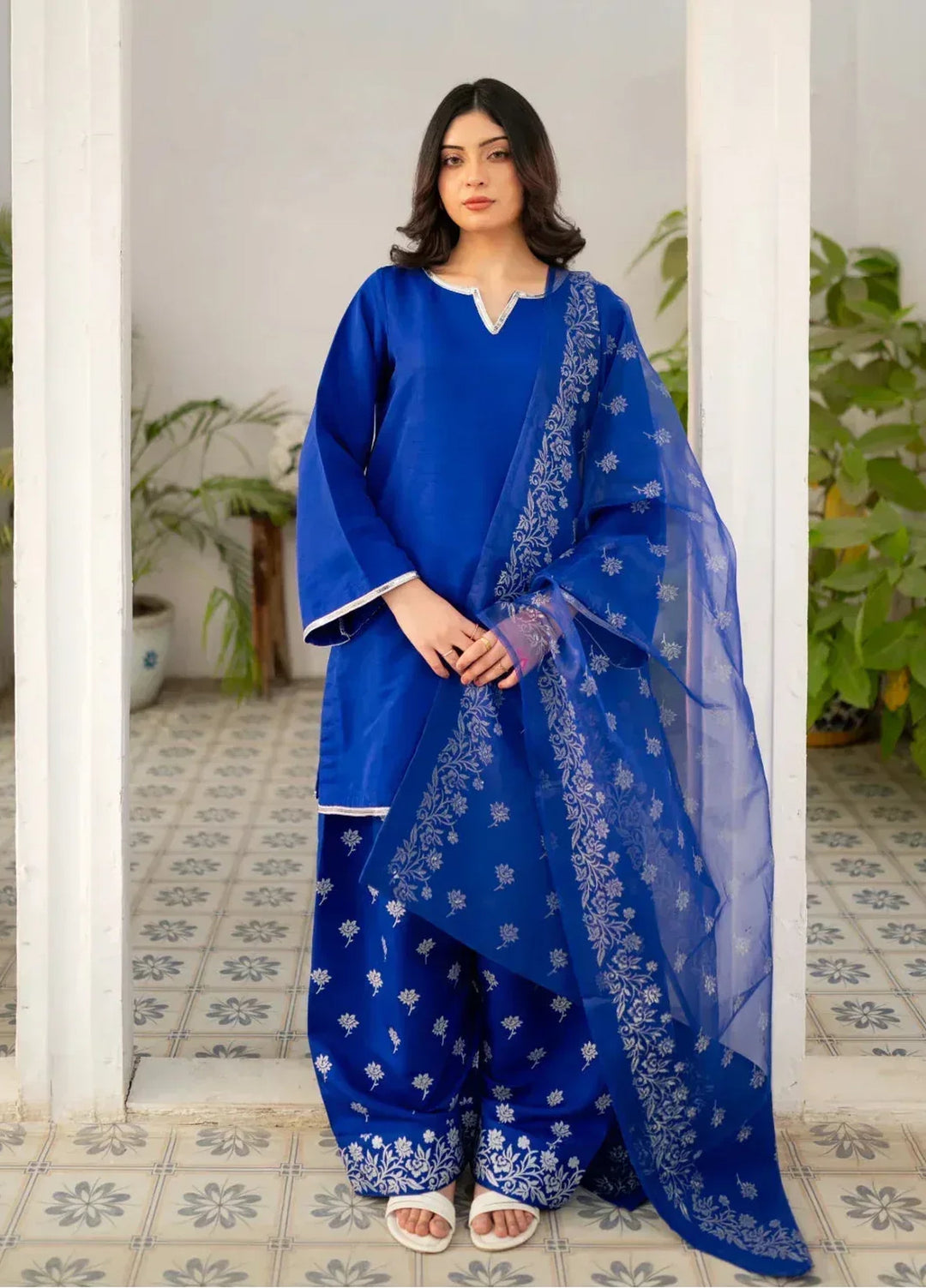 Zauk Women RTW Printed Rawsilk 3 Piece Suit ZK26RC Royal Blue Farshi Shalwar Suit ZAU-RBFSS - Casual Collection