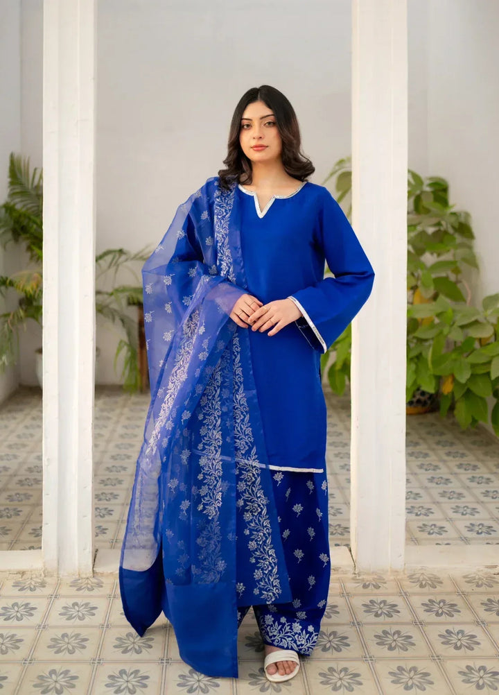 Zauk Women RTW Printed Rawsilk 3 Piece Suit ZK26RC Royal Blue Farshi Shalwar Suit ZAU-RBFSS - Casual Collection