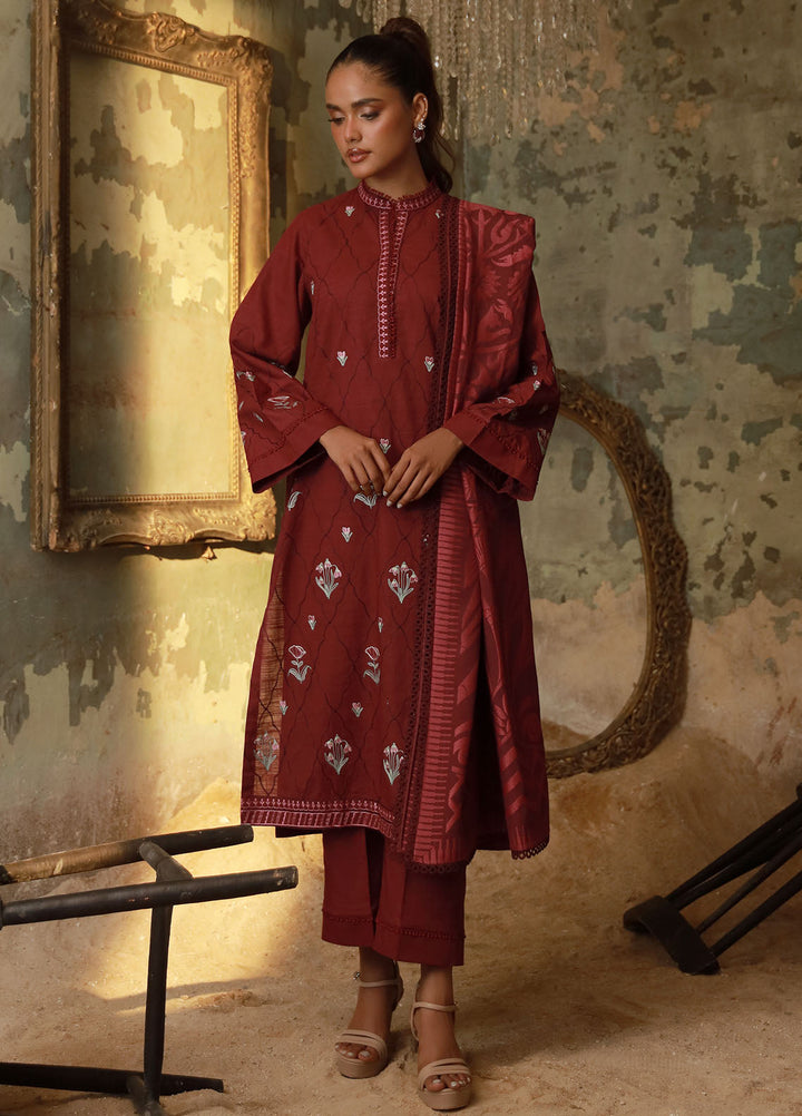 Sahar Embroidered Cross Hatch Suits Unstitched 3 Piece SHR25FU AW1-25-14 Royal Berry - Winter Collection