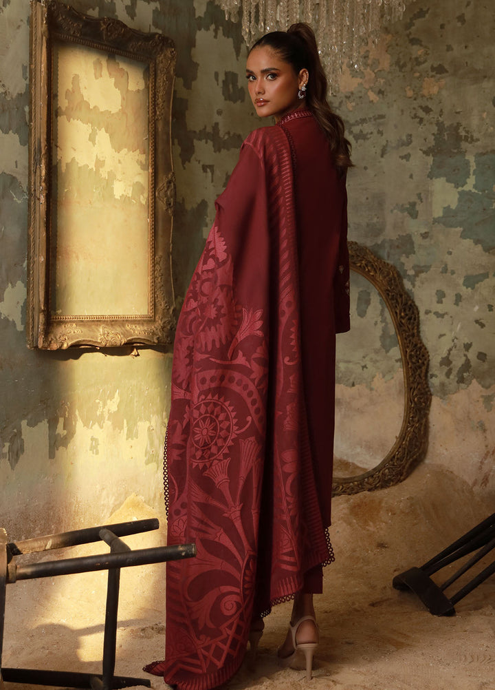 Sahar Embroidered Cross Hatch Suits Unstitched 3 Piece SHR25FU AW1-25-14 Royal Berry - Winter Collection