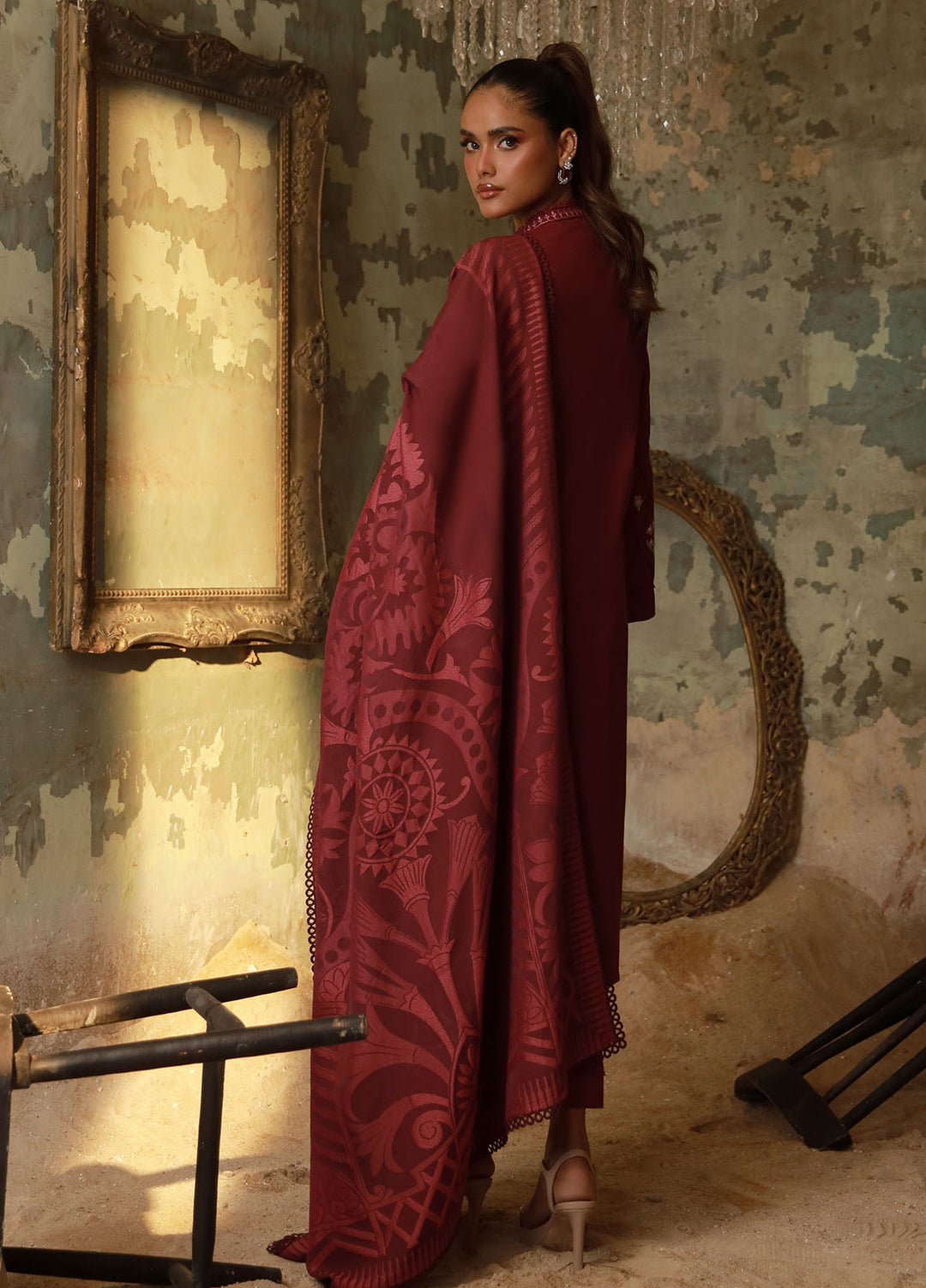 Sahar Embroidered Cross Hatch Suits Unstitched 3 Piece SHR25FU AW1-25-14 Royal Berry - Winter Collection