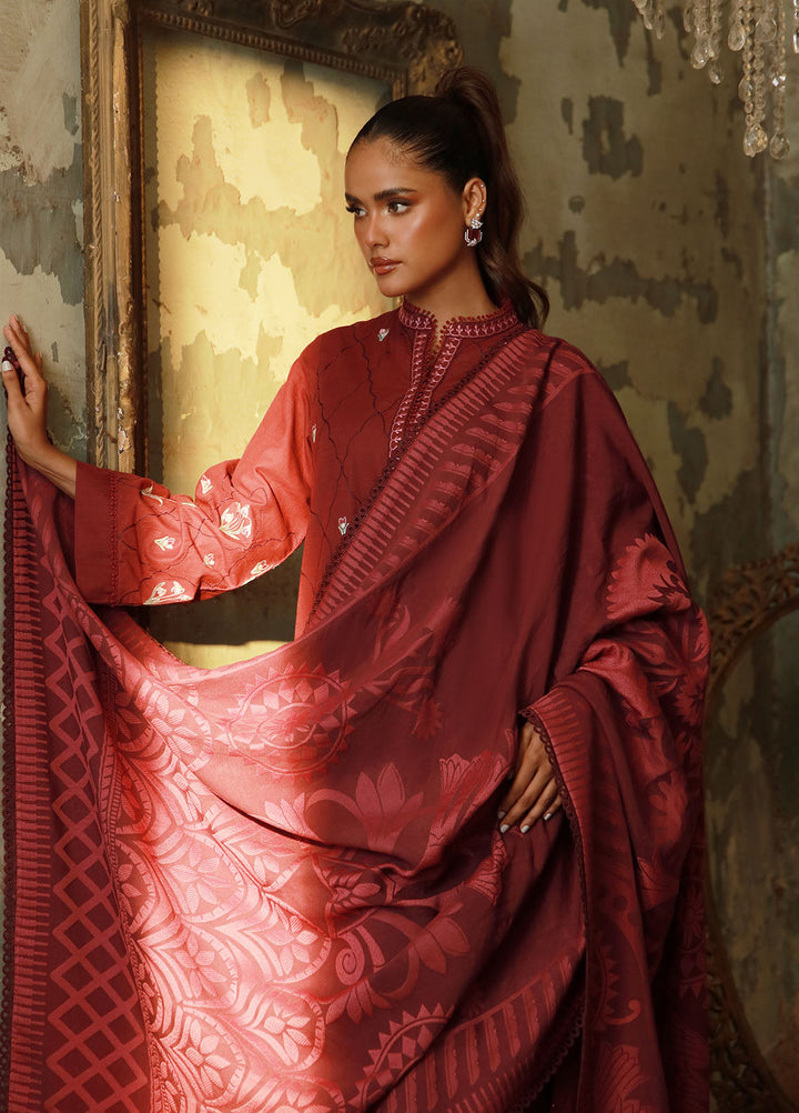 Sahar Embroidered Cross Hatch Suits Unstitched 3 Piece SHR25FU AW1-25-14 Royal Berry - Winter Collection