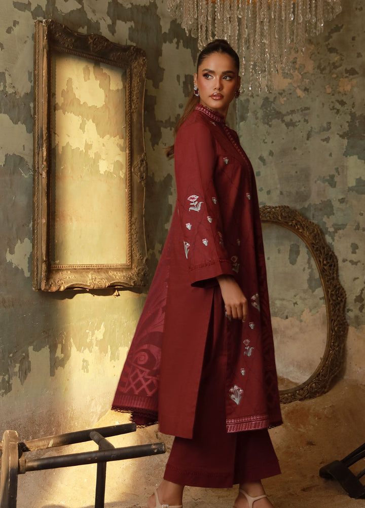 Sahar Embroidered Cross Hatch Suits Unstitched 3 Piece SHR25FU AW1-25-14 Royal Berry - Winter Collection