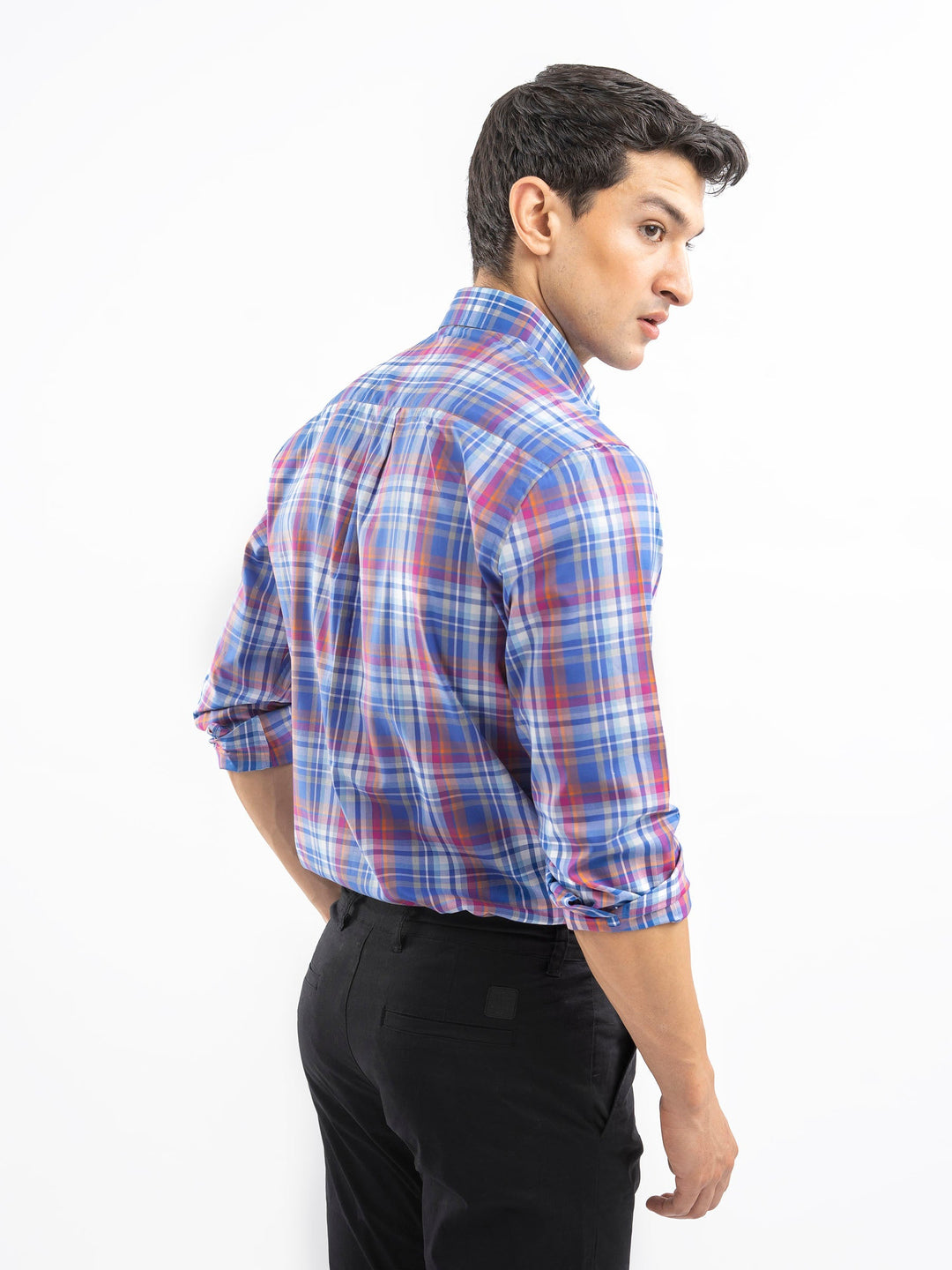 Brumano Ready To Wear Shirts Men 1 Piece Cotton Royal Blue Checkered Tartan Plaid Shirt 0-31-025-4547 - Summer Collection