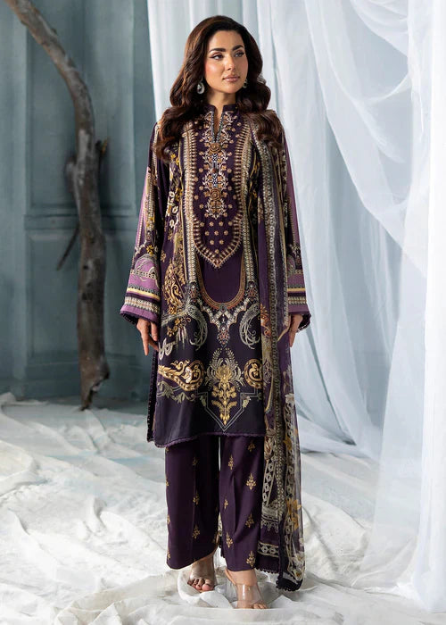 Meerak Women Embroidered Linen Royal Plum - Winter Collection