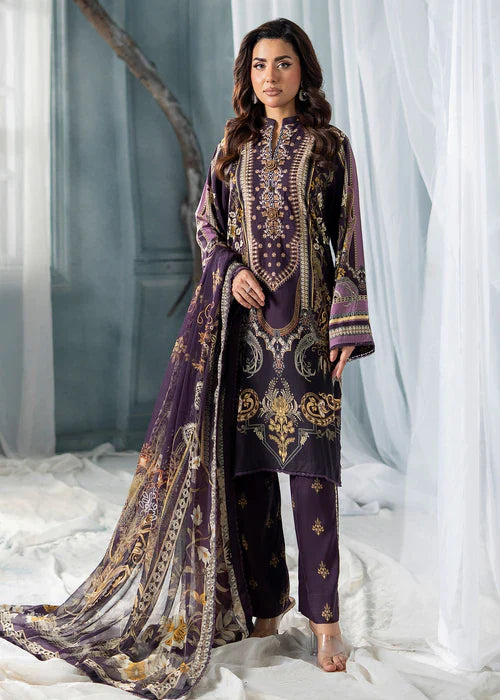 Meerak Women Embroidered Linen Royal Plum - Winter Collection