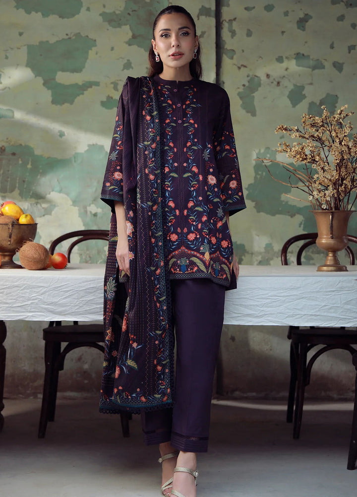 Elara by Sahar Embroidered Cambric Suits Unstitched 3 Piece SHR25EP Royal Plum - Winter Collection