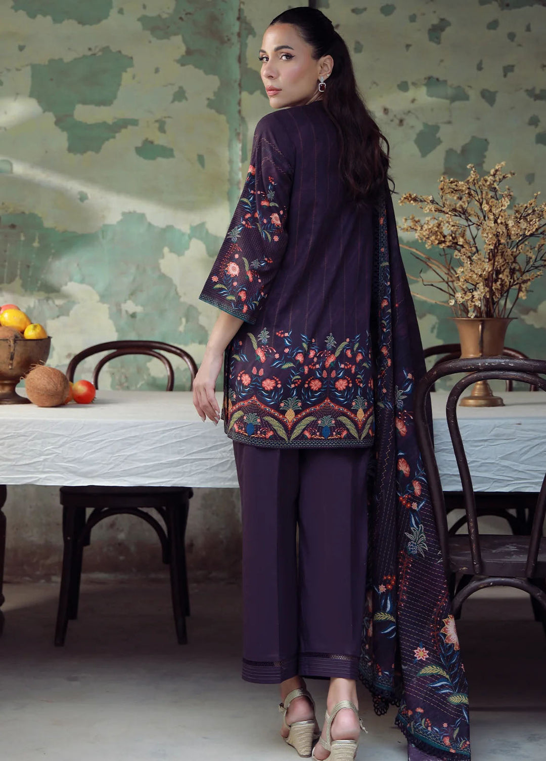Elara by Sahar Unstitched Printed 3 Piece Cambric SHR25EP Royal Plum - Casual Collection