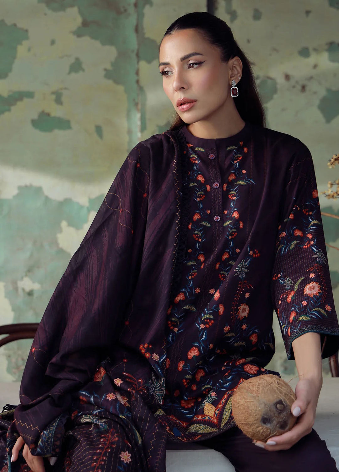 Elara by Sahar Embroidered Cambric Suits Unstitched 3 Piece SHR25EP Royal Plum - Winter Collection