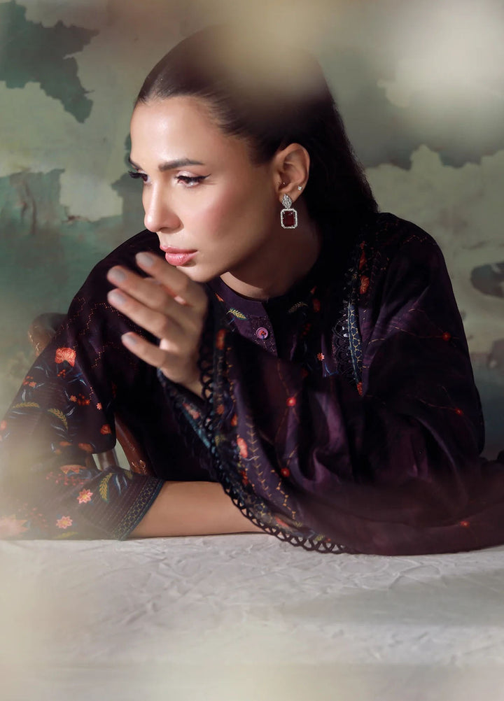 Elara by Sahar Unstitched Printed 3 Piece Cambric SHR25EP Royal Plum - Casual Collection