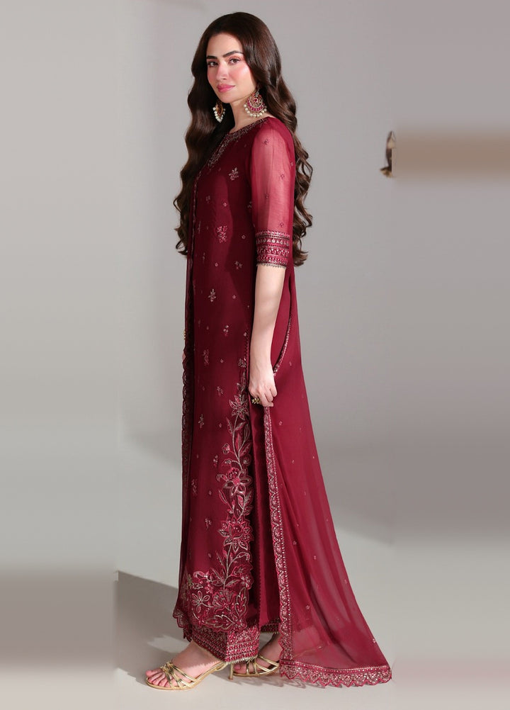 Ensembles by Azure Unstitched Embroidered Chiffon 3 Piece Suit AZ26UEF Ruby Rogue - Festive Collection