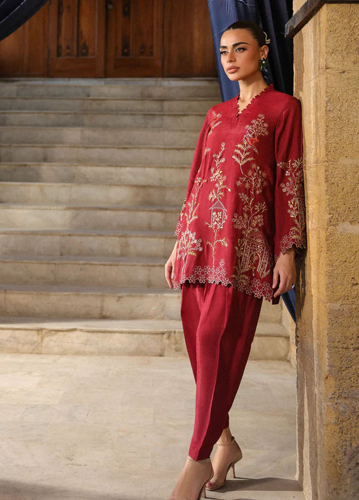 Luxe by Sahar Pret Embroidered Raw Silk 2 Piece Ruby Radiance