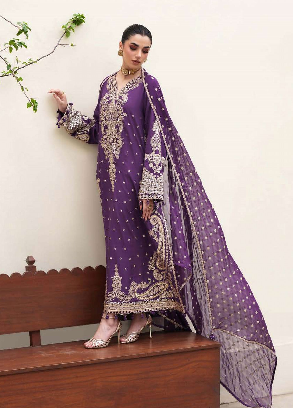 Mahenoor by Roheenaz Unstitched Embroidered Raw Silk 3 Piece Suit RN26UMR Rukhsar RUNES260106 - Festive Collection