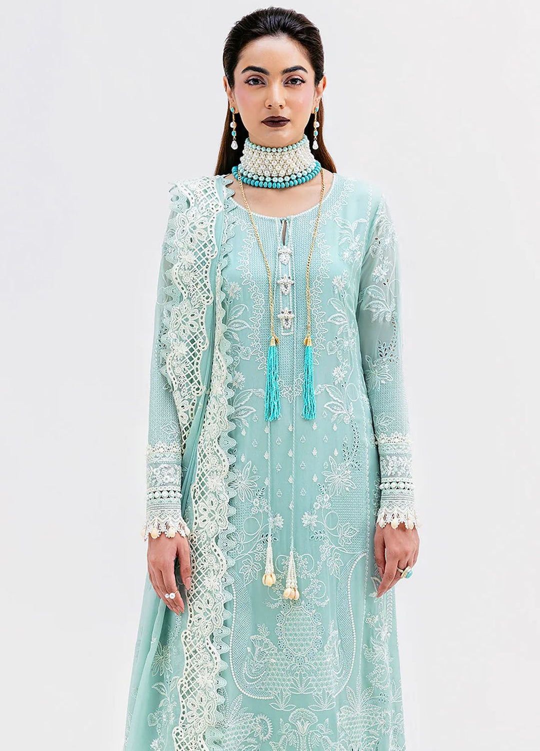 Luxe Serene by Imrozia Premium Pret Embroidered Georgette 3 Piece Suit S-1087 Aqua