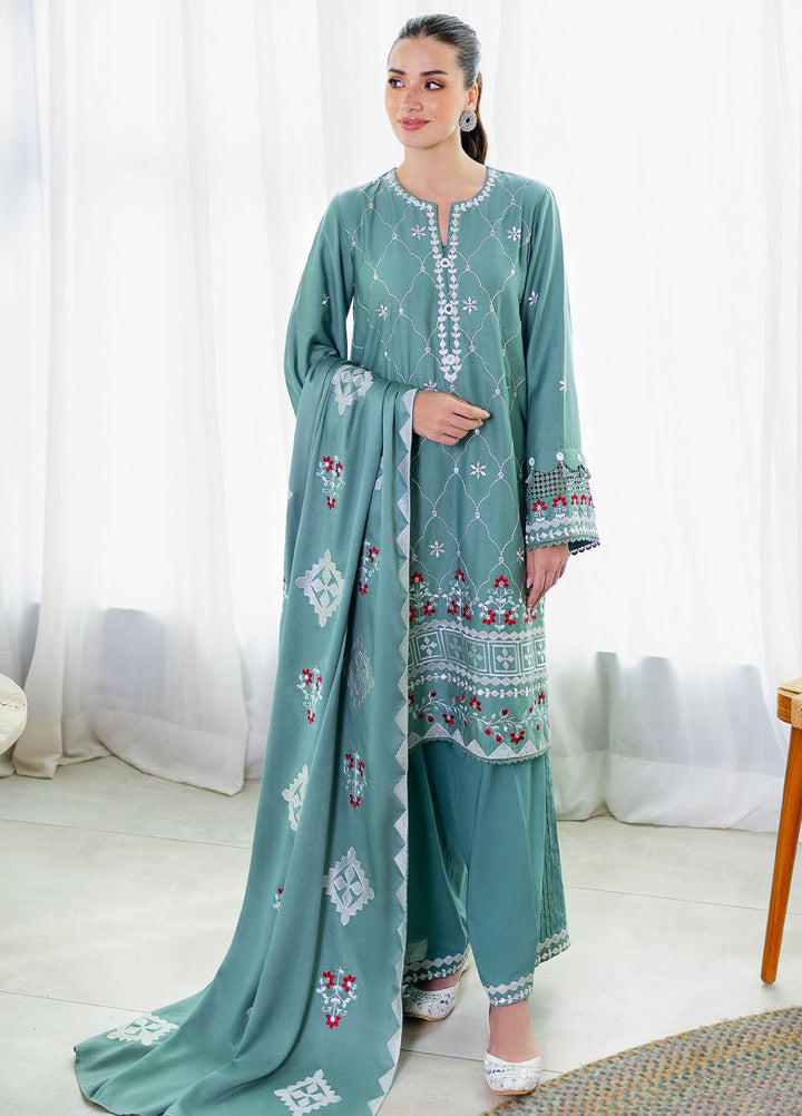 Cross Stitch Embroidered Cotton Satin Suits Unstitched 3 Piece CS25SU Sage Loom - Winter Collection