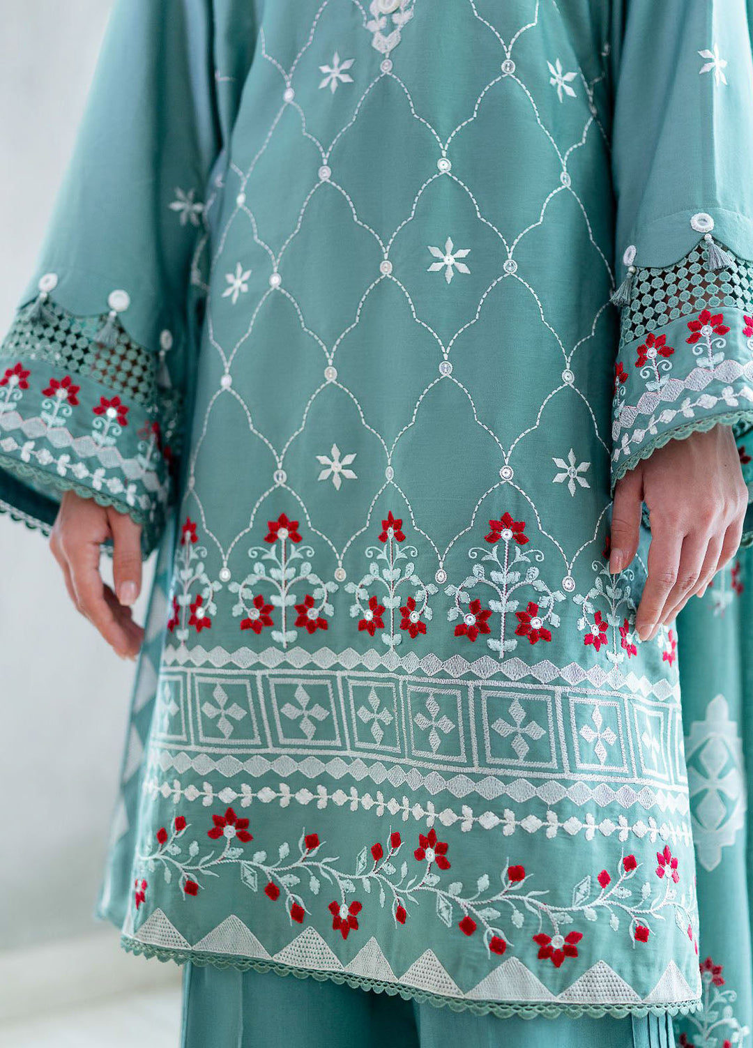 Cross Stitch Embroidered Cotton Satin Suits Unstitched 3 Piece CS25SU Sage Loom - Winter Collection
