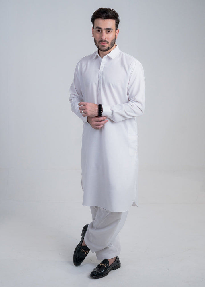 Alif by Buraq Mens RTW Solids Wash N Wear 2 Piece Suit Uni-White Collar Casual Collection