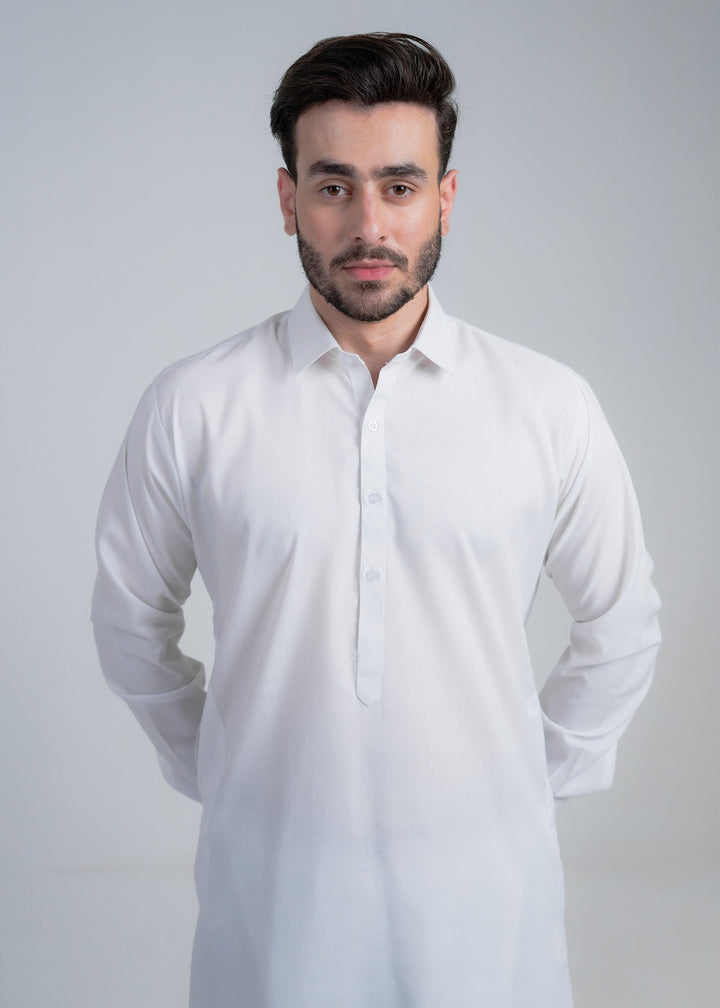 Alif by Buraq Mens RTW Solids Wash N Wear 2 Piece Suit Uni-White Collar Casual Collection